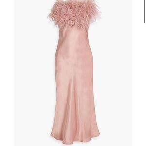 Elegant Pink Feather Trim Satin Gown